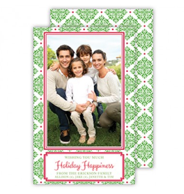 Christmas Photo Cards, Green Medallions, Roseanne Beck
